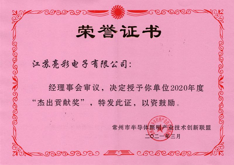 2020年度常州市半導體照明產(chǎn)業(yè)技術(shù)創(chuàng)新聯(lián)盟-杰出貢獻獎